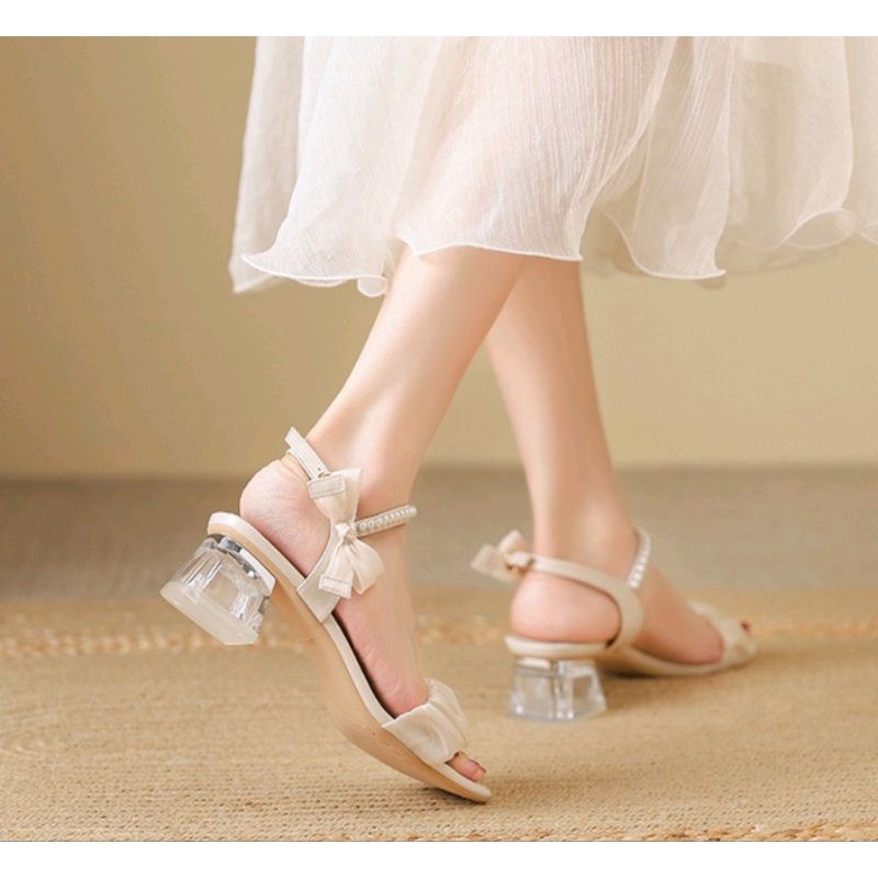 Gót bigsize quai hậu phối ngọc kèm nơ quai nhúng lụa