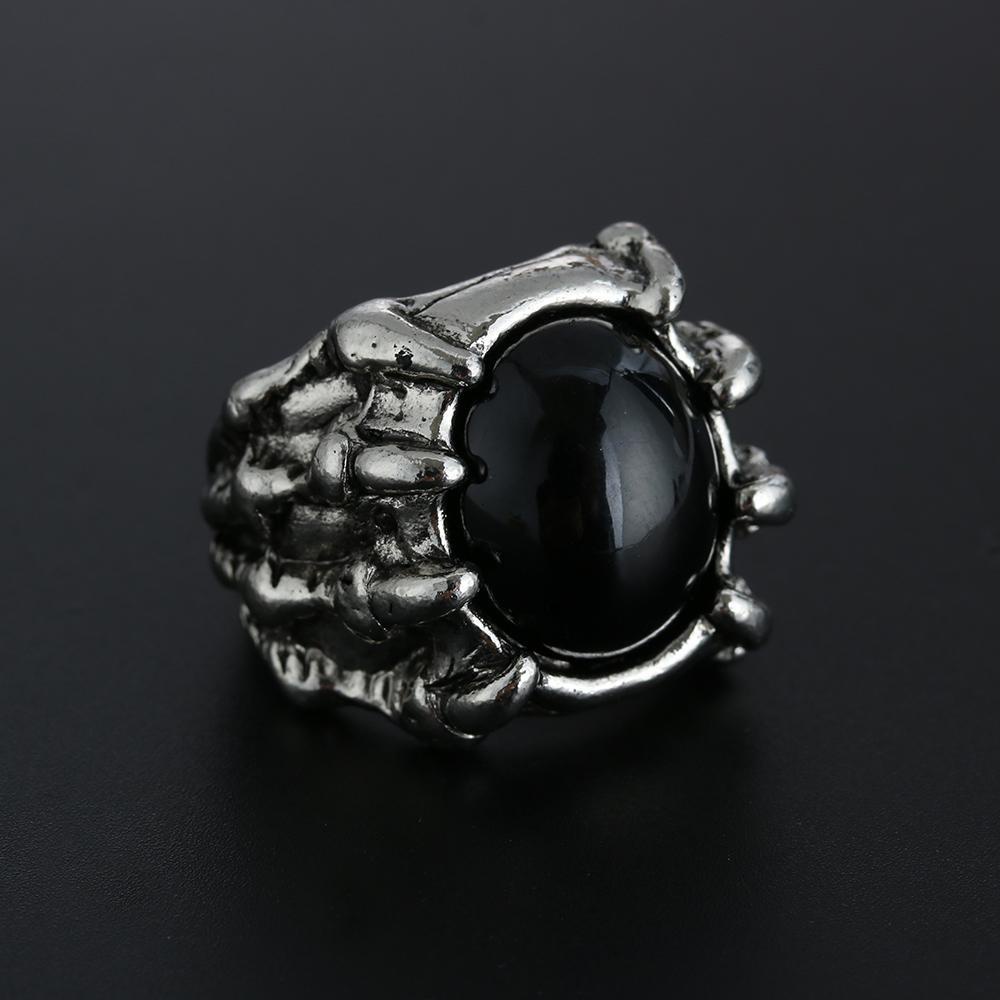 JUNE Nhẫn Nam Hình Móng Vuốt Rồng Đính Đá Đỏ Phong Cách Hip Hop Gothic