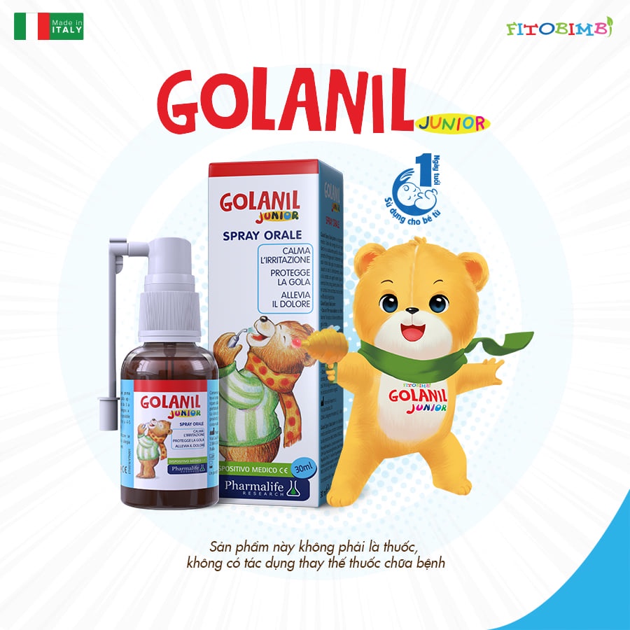 Xịt họng cho bé Golanil Junior Spray Orale - Giúp giảm nhanh triệu chứng ho, nóng rát họng - Nhập khẩu ITALIA - Lọ 30ml
