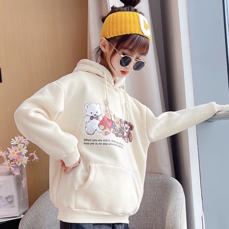 Áo hoodie unisex Babekids form rộng nỉ bé gái GẤU VÀ NHỮNG NGƯỜI BẠN thời trang thu đông trẻ em từ 4 đến 10 tuổi