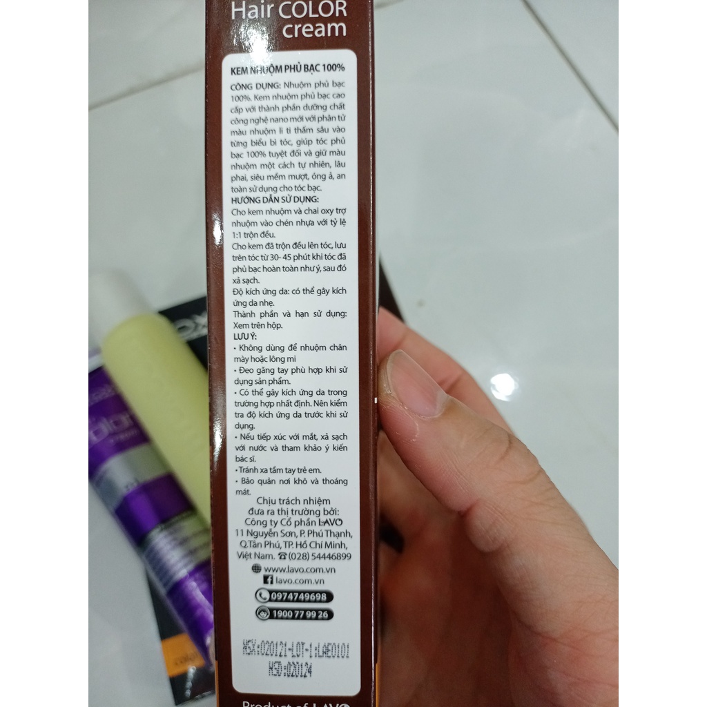 Kem nhuộm phủ bạc Lavox 60ml có 3 màu đen - nâu đen - vàng đen