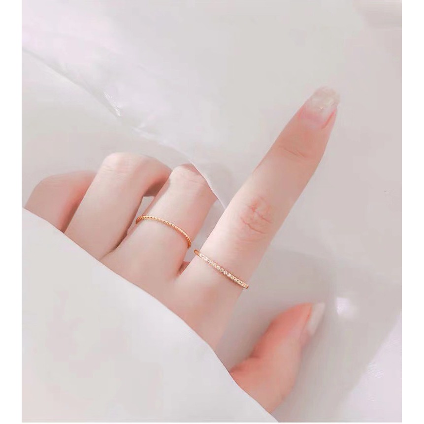 Nhẫn đeo khớp bằng thép titan mạ màu vàng hồng 18K không phai dạng bện xoắn tinh tế phong cách Nhật Hàn đơn giản