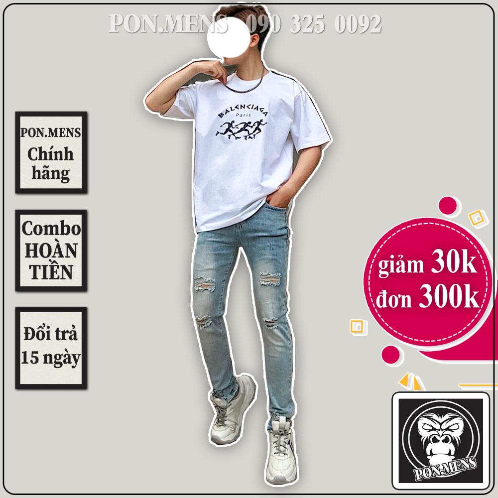 Quần jean nam rách co giãn tốt màu xanh đậm Pon.mens