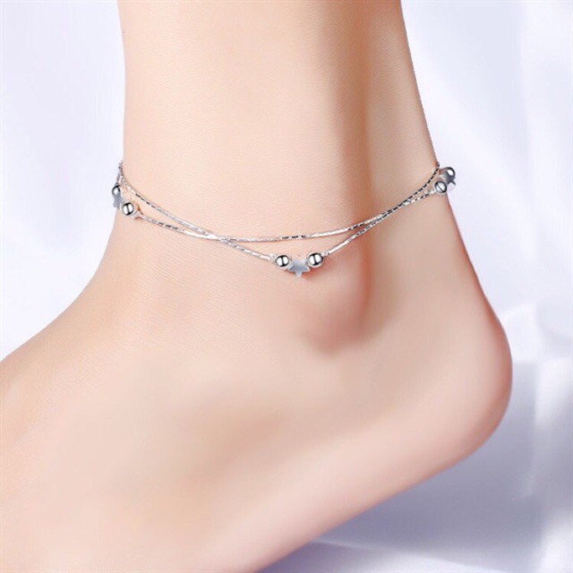Lắc chân nữ bạc 925 dây đôi hình sao và bi xinh xắn sale giá rẻ | BigBuy360 - bigbuy360.vn