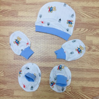Mũ/bao tay/bao chân cotton thông hơi cho trẻ sơ sinh Feli Bami