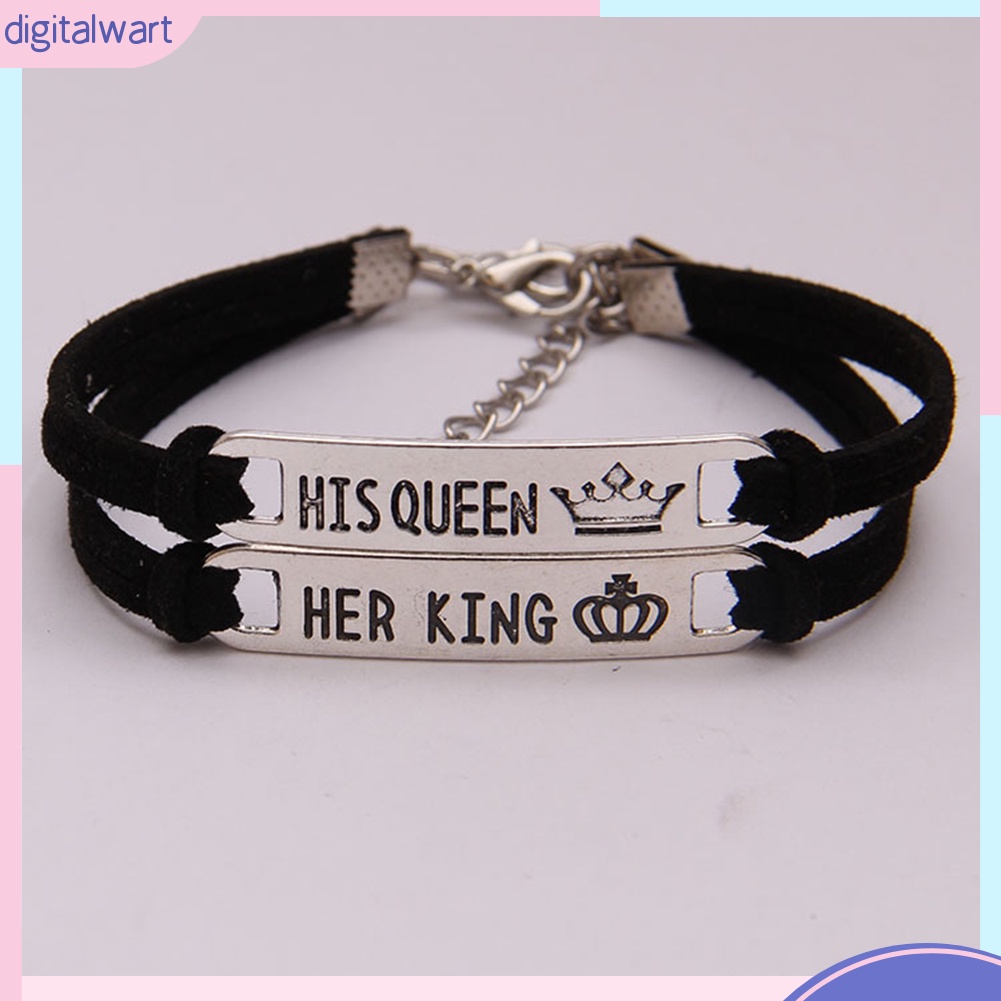 Vòng đeo tay gắn trang trí mặt kim loại His Queen / Her King dành cho các couple