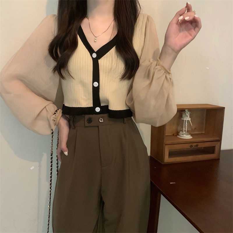 Áo cardigan Dệt Kim Tay Phồng Phong Cách Hàn Quốc Thời Trang Mùa Thu Mới Cho Nữ