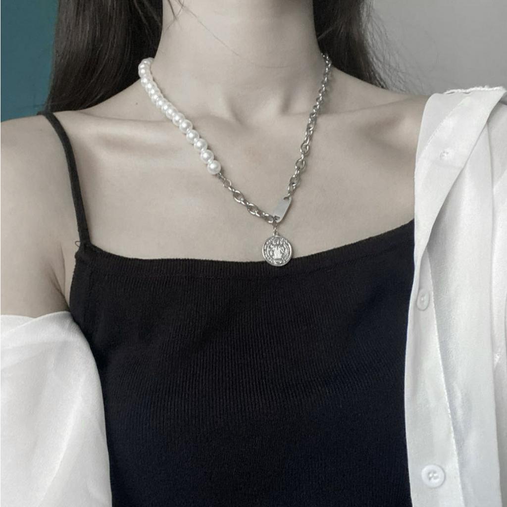 Dây Chuyền Mặt Hạt Ngọc Trai Hình Tròn 22462 INS Cho Nam Nữ