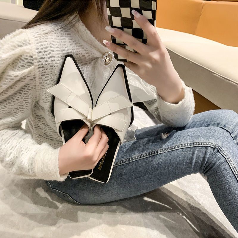 Giày Muller Gót Dày Mũi Nhọn Phong Cách Thời Trang Âu Mỹ Dành Cho Nữ