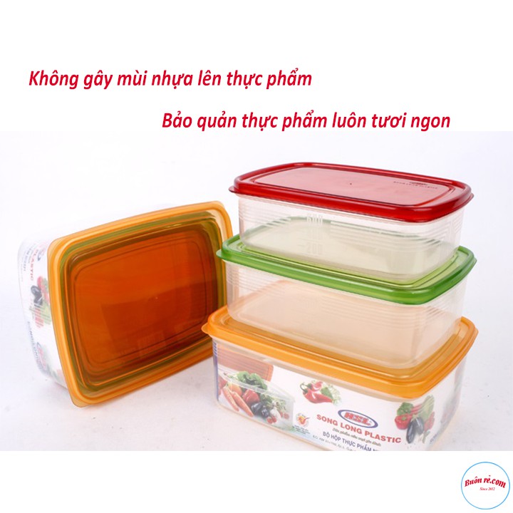 Bộ 3 Hộp Trữ Đông - Hộp Nhựa Đựng Thực Phẩm SONG LONG Nắp Nhiều Màu Sắc ( MS:2221) - br00318