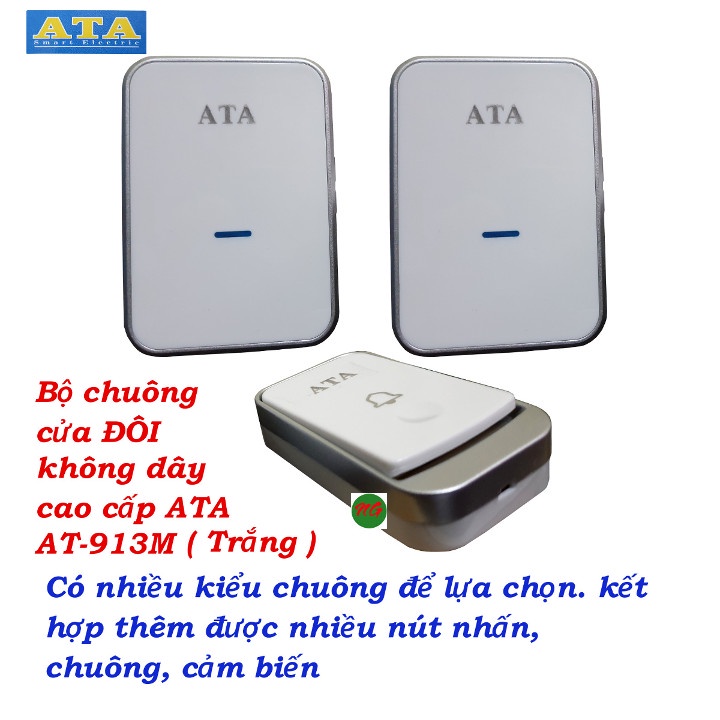 Bộ chuông cửa - 2 CHUÔNG không dây loại tốt ATA AT-913M - Tiếng chuông lớn