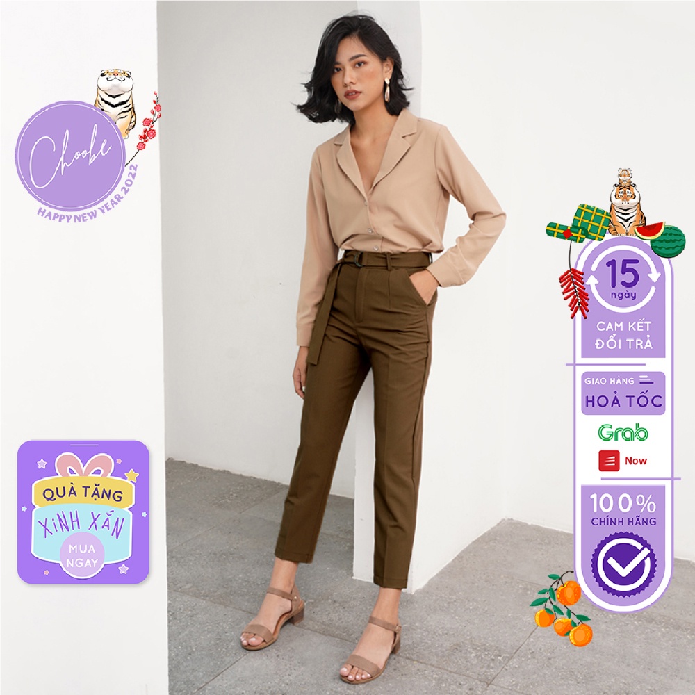 Quần baggy nữ Choobe lưng cạp cao đai dây rời đồ công sở đi học form đẹp màu đen xanh nâu Q12 - Hàng mới về