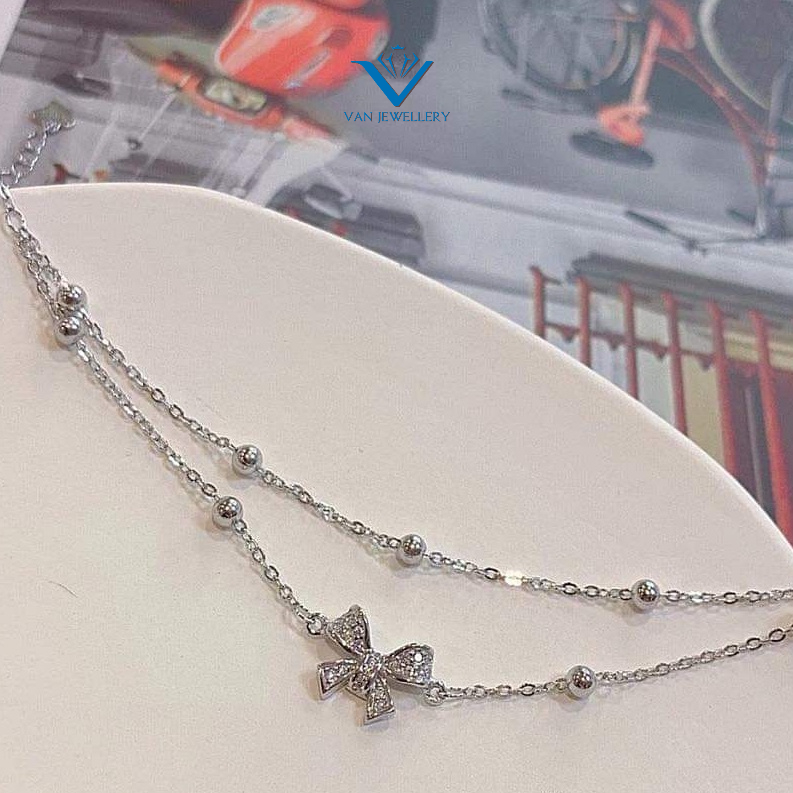 Lắc tay bạc Lắc kép mảnh mặt Nơ nhỏ xinh Van Jewelry V10758