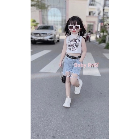 Quần jean lửng rách cho bé gái