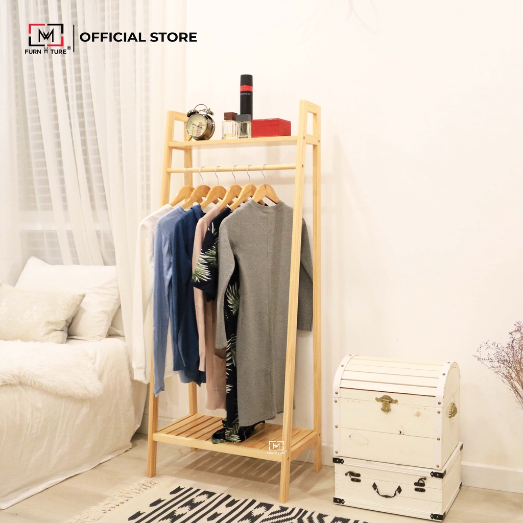 Combo giá treo hình thang và kệ sách đa năng màu gỗ thương hiệu MW FURNITURE