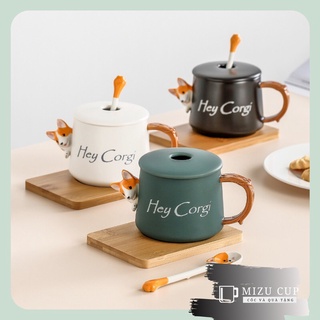 Cốc gốm sứ cao cấp hình cún Corgi siêu đáng yêu kèm nắp thìa