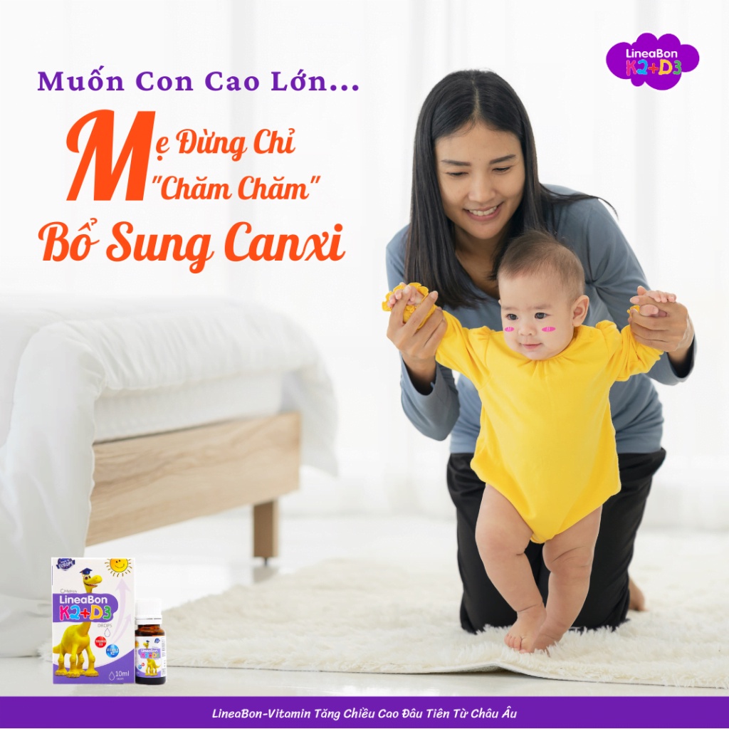 Siro nhỏ giọt bổ sung vitamin D3k2 LineaBon K2+D3 Tăng Cường Hấp Thu Canxi Trẻ Cao Lớn Khỏe Mạnh 10ml