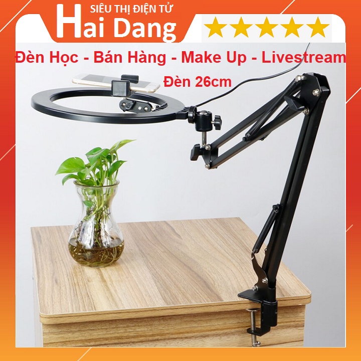 Đèn Kẹp Bàn 26cm, Tặng Kèm Kẹp Điện Thoại - Điều Chỉnh 3 Chế Độ Sáng Để Học, Make Up - Quay Livestream Tiktok