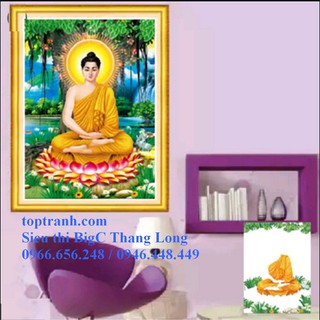 Tranh thêu chữ thập Phật thích ca mâu ni tọa đài sen dưới gốc cây bồ đề LV3338 chưa thêu
