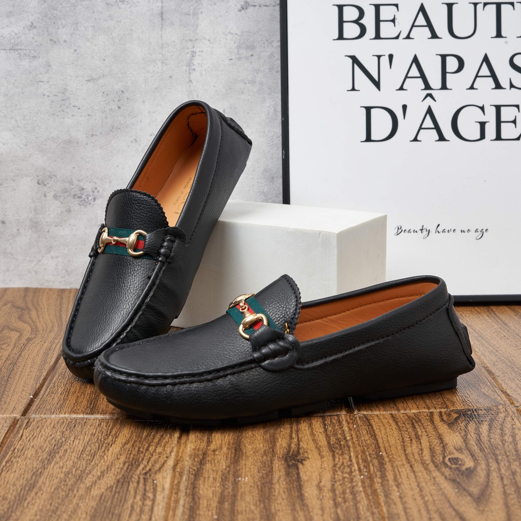 Giày Da Lười GC - Giày Lười Nam GC Da Mềm Đai Vải, Trẻ Trung Full Box