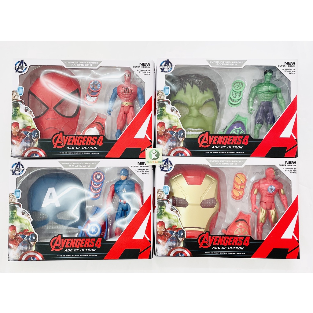 Đồ Chơi Siêu Anh Hùng Avenger Mặt nạ Siêu Nhân kèm găng tay bắn đĩa và Spiderman, Iron Man, Captain America
