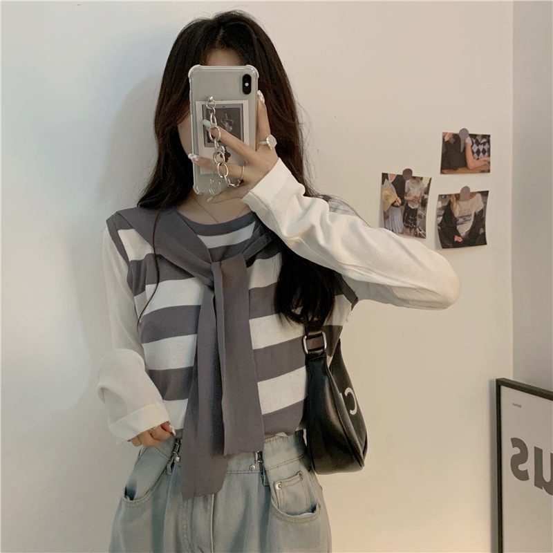 Áo Thun Nữ Tay Dài Giả Hai Lớp Thời Trang Quyến Rũ