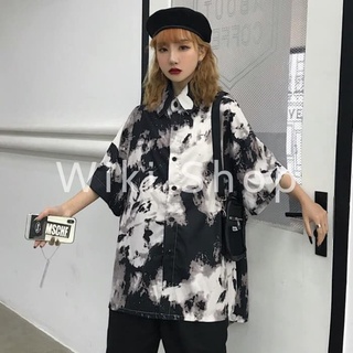 Áo sơ mi loang unisex phom to tay lỡ full 3 màu A0062