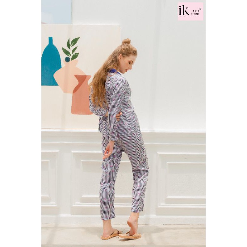 Bộ mặc nhà IK Pijama áo dài tay quần dài lụa 0125 Giá 545.000đ