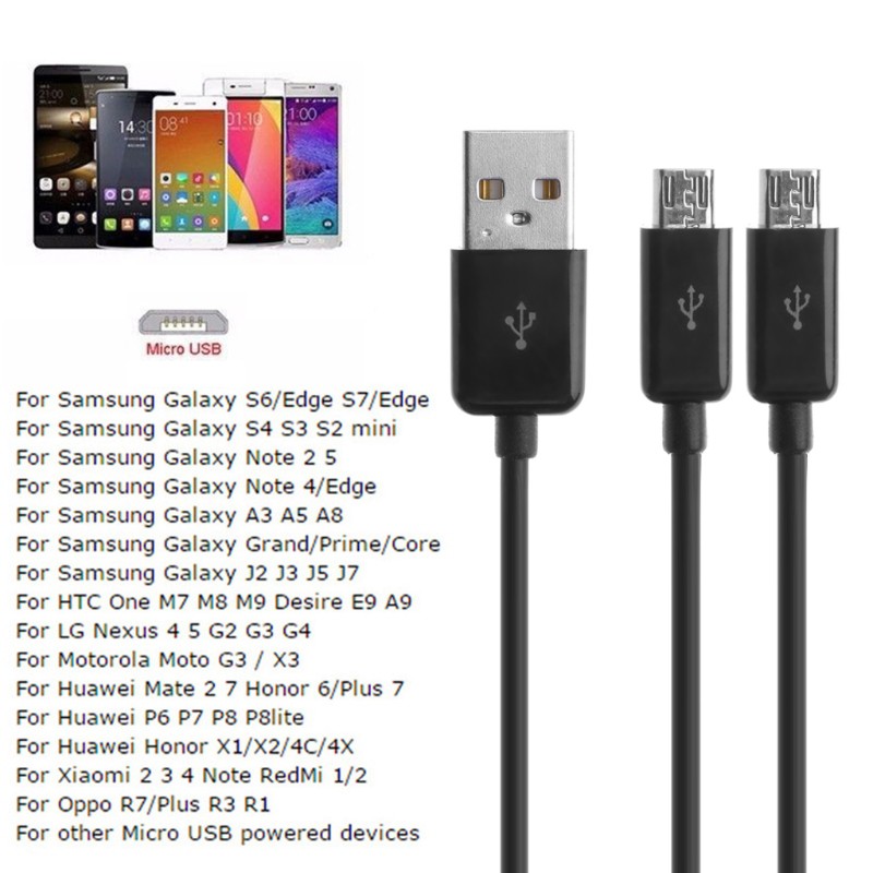 Cáp sạc chữ Y chia 2 cổng USB 2.0 Type A đực sang 2 cổng Micro USB