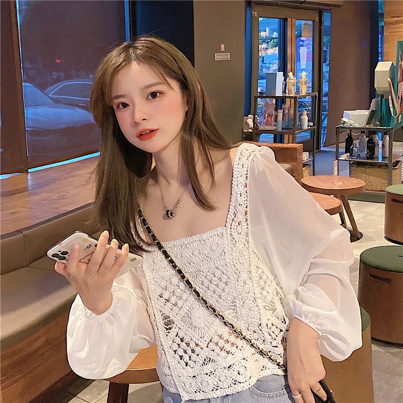 Áo SUXI tay dài phối ren thời trang quyến rũ cho nữ