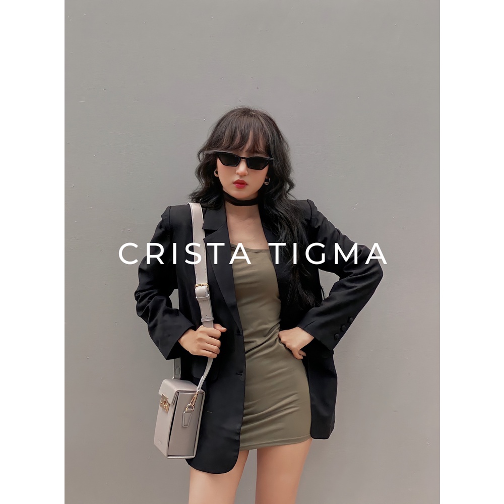 Vest Blazer 2 lớp nữ Crista Tigma dáng công sở có độn vai đen