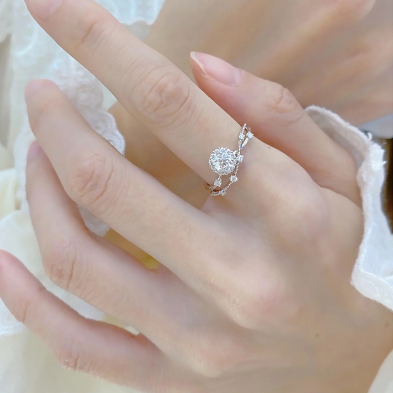 Nhẫn Cưới Bạc Đính Đá Kim Cương Moissanite Cho Nữ