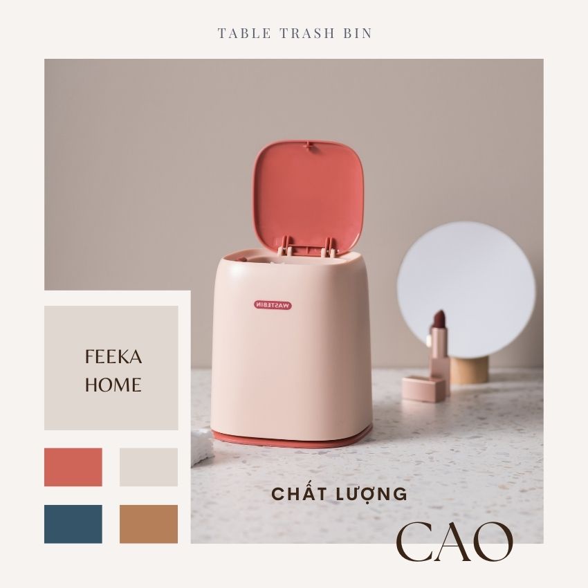 Sọt rác mini dễ thương FEEKA nhựa cao cấp để bàn hoặc ô tô, hộp đựng rác mini để bàn có quai xách để phòng ngủ