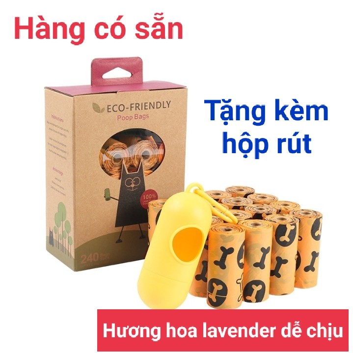 [Hàng Amazon] Hộp 16 cuộn túi vệ sinh hốt phân chó, mèo hương thơm lavender - Tặng kèm hộp rút