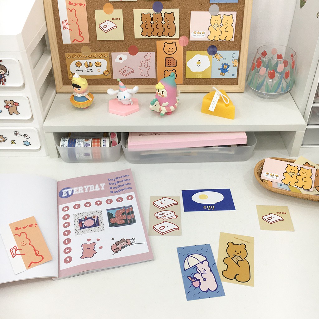 Ảnh trang trí bàn học THỎ STATIONERY phụ kiện trang trí set postcard decor dán tường cute dễ thượng giá rẻ hàn quốc