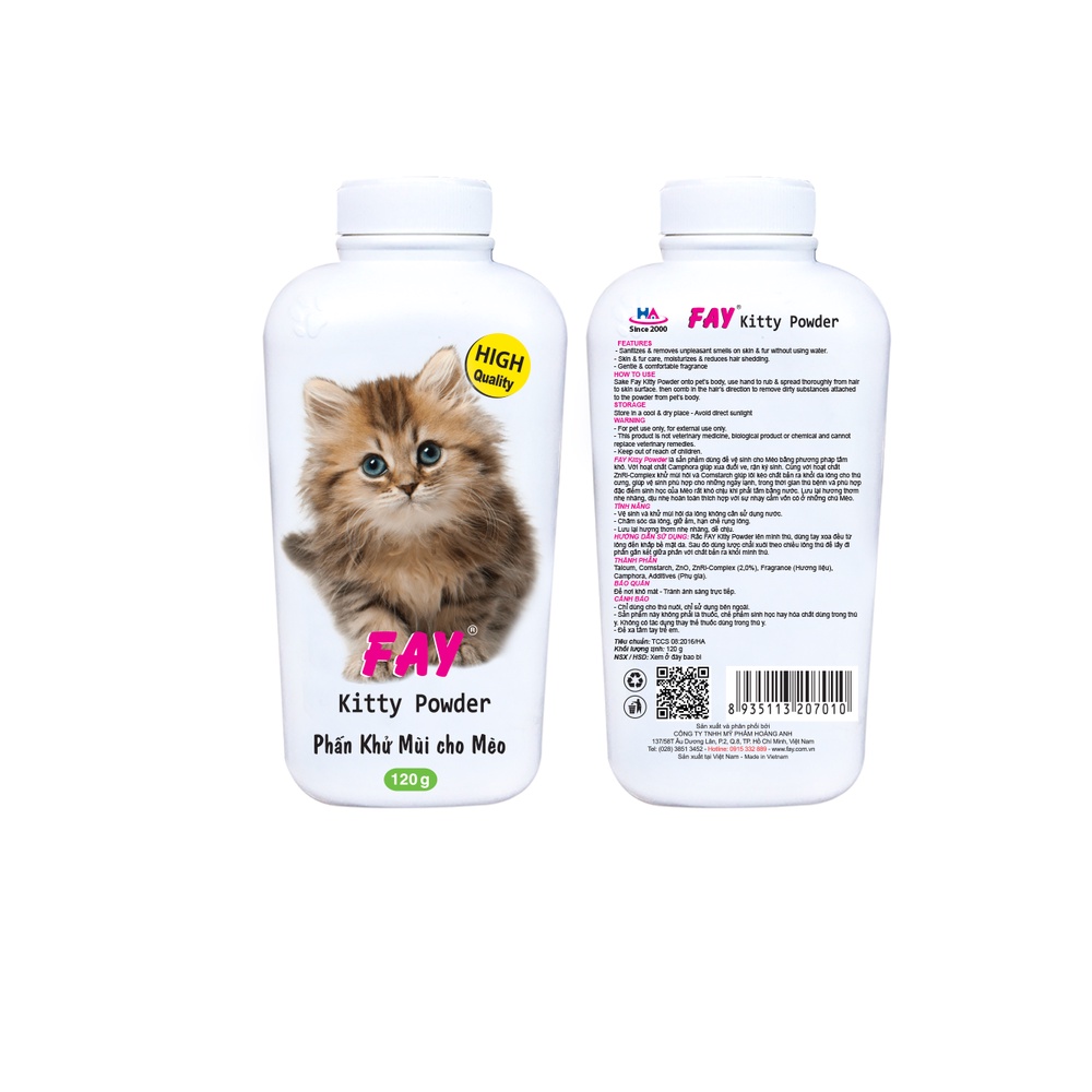 PHẤN TẮM KHÔ DÀNH CHO MÈO - FAY KITTY POWDER