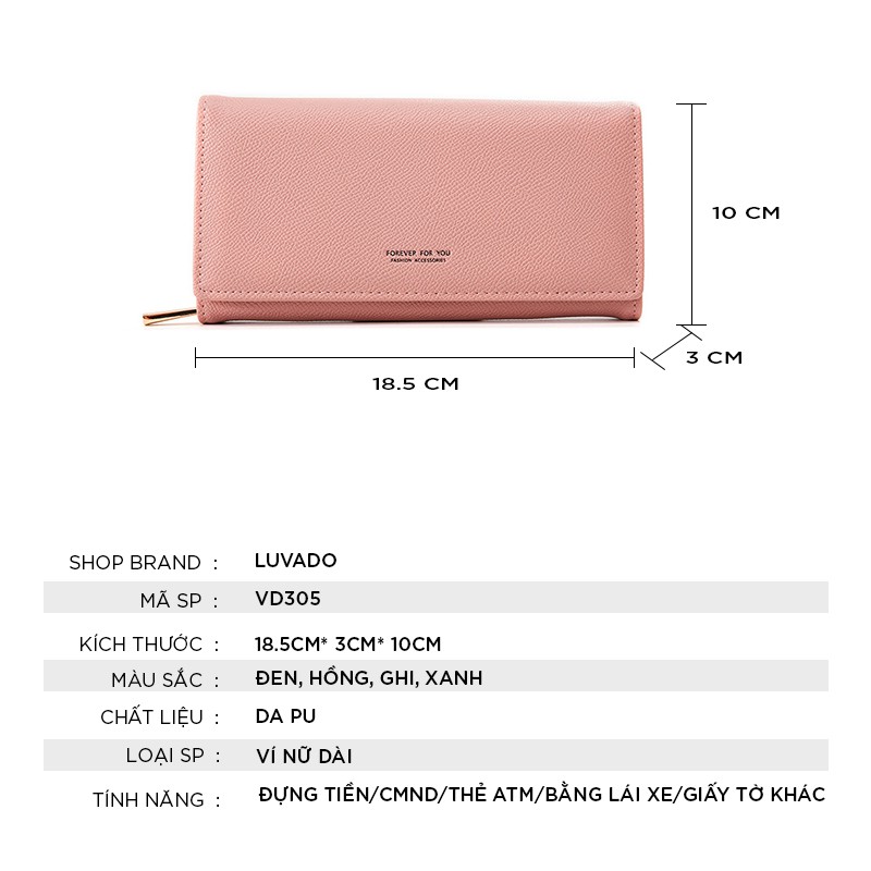 Ví nữ cầm tay dáng dài đẹp FOREVER FOR YOU nhiều ngăn thời trang cao cấp đựng tiền LUVADO VD305 | BigBuy360 - bigbuy360.vn