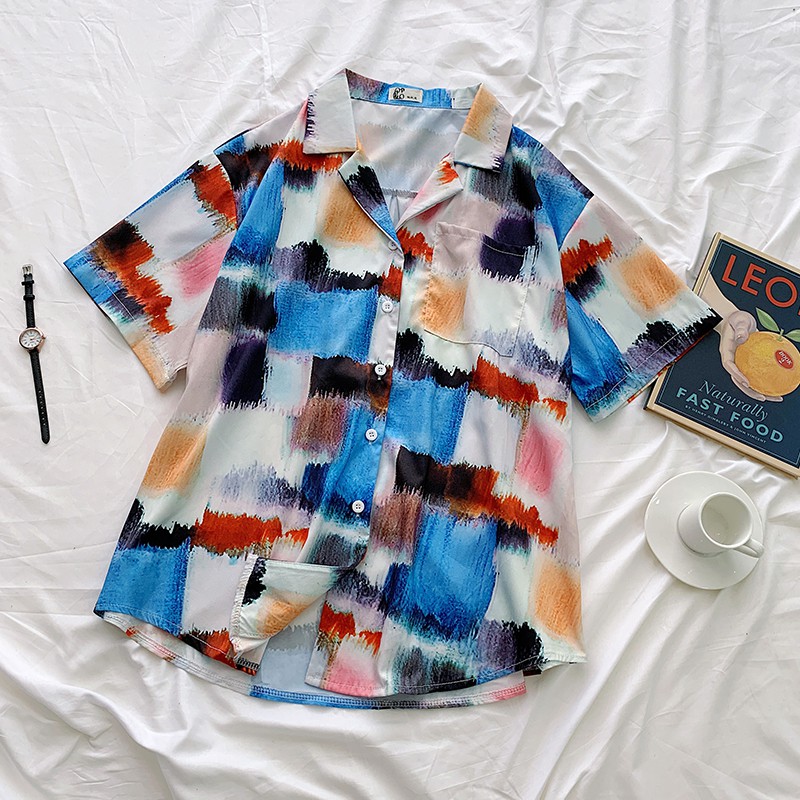 Áo sơ mi họa tiết Leeva Shop dáng rộng màu sắc: 7mau