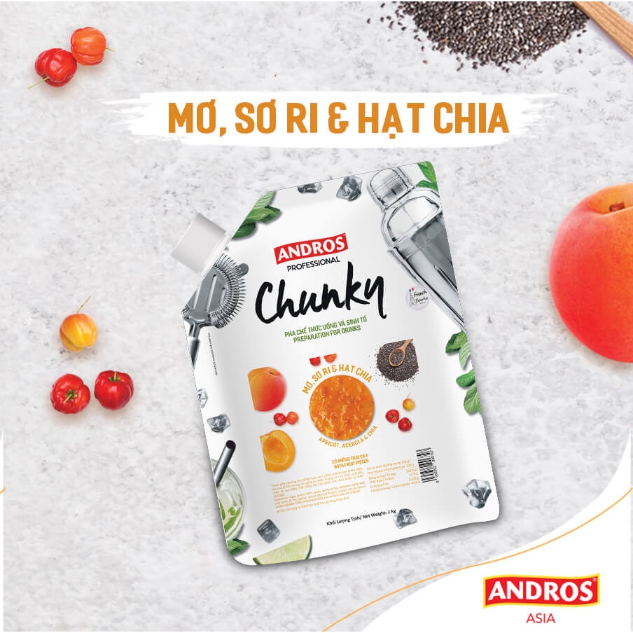 Mứt Trái Cây Chunky Mơ Sơ Ri Hạt Chia Bịch 1Kg  [TẶNG NGAY] Bộ Công Thức Pha Chế Độc Quyền