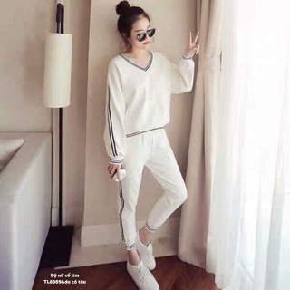 Bộ nữ trơn viền cổ tim -TL