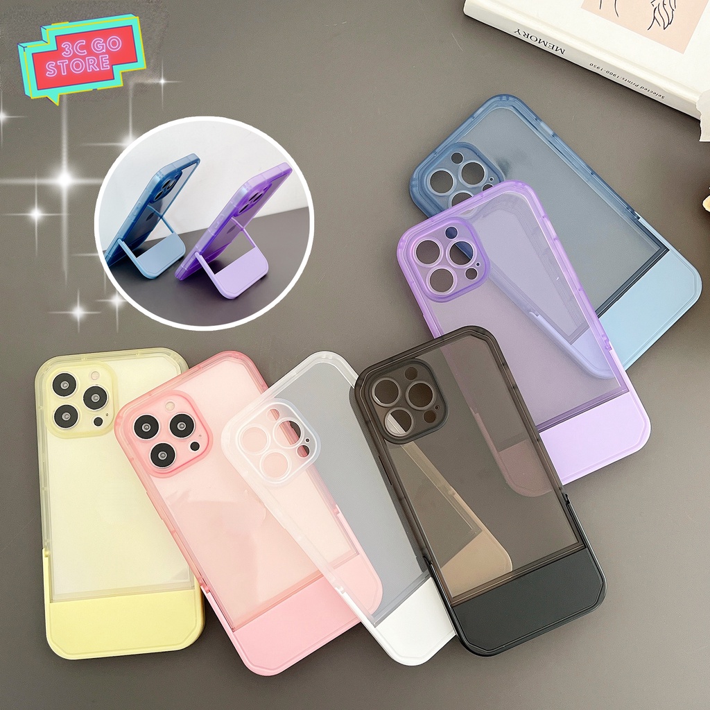 Ốp Điện Thoại Silicon Mềm Trong Suốt Chống Sốc Màu Kẹo Kèm Giá Đỡ Cho iPhone 13 12 11 Pro Max X XR XS 7 8 Plus