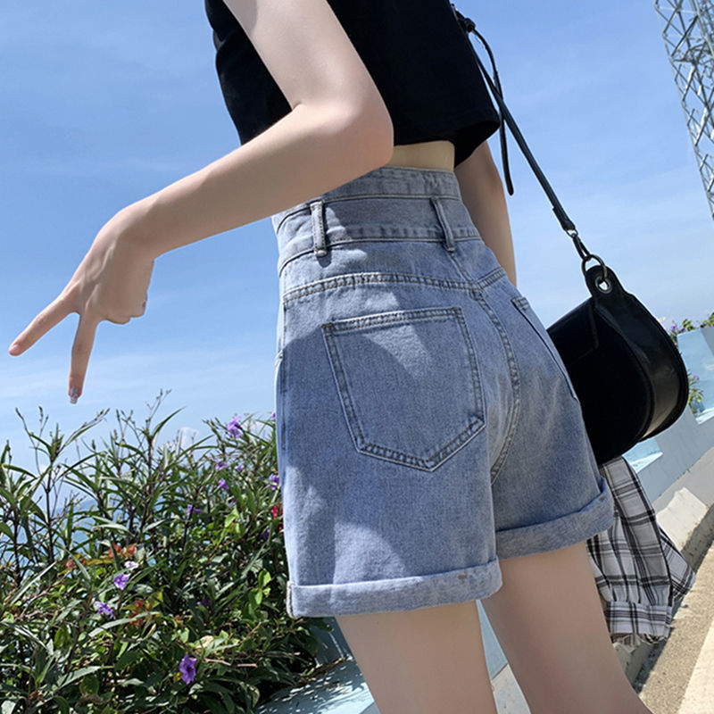 Quần short denim lưng cao ống rộng màu đen thời trang cho nữ K012