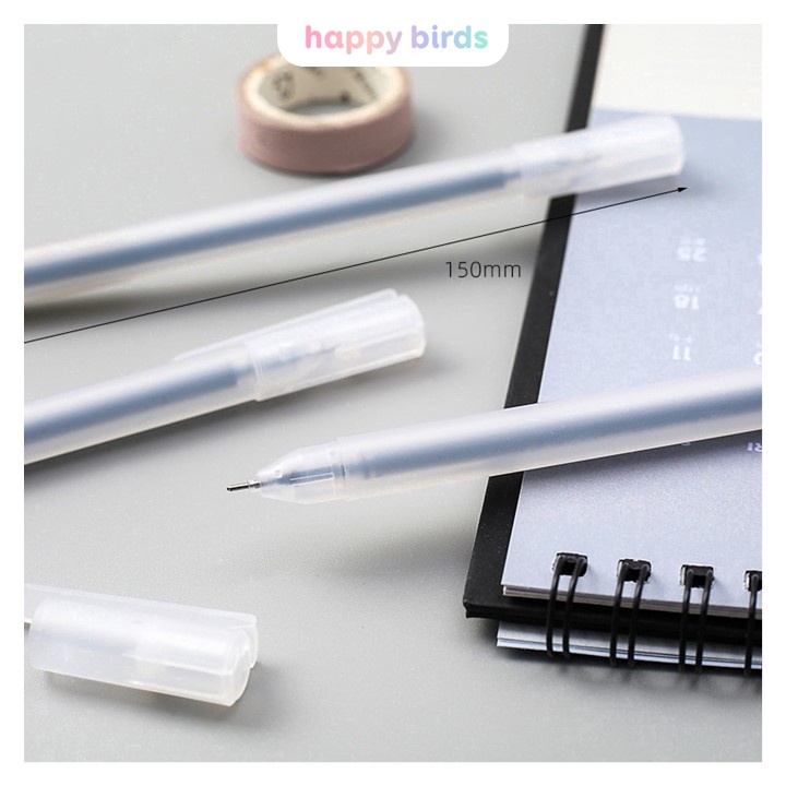 Bút gel 0.5 mm set 6 bút vỏ nhám trơn bút bi nước mực đen hai màu vỏ đen trắng bút viết ruột trơn mau khô HappyBirds