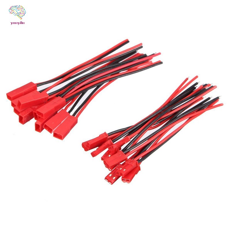 10 Pairs 2 Pin JST Plug Connector M to F 110mm Cable Wire Red Black