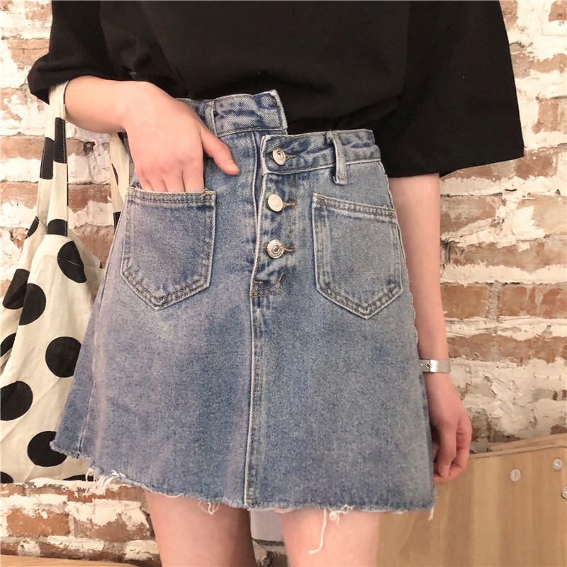 chân váy bò ulzzang order chân váy jean ngắn cạp lệch dáng hàn quốc ẢNH THẬT CUỐI HÌNH