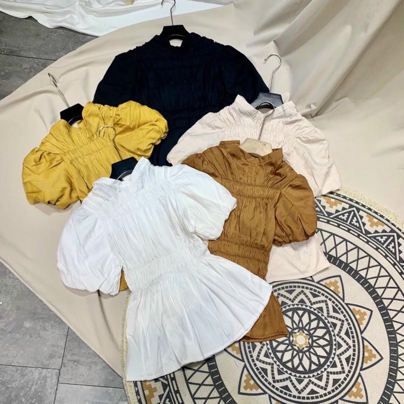 ÁO SƠ MI NỮ PEPLUM ZÚM BO CHUN EO TAY BỒNG KIỂU ĐIỆU SIÊU XINH | BigBuy360 - bigbuy360.vn