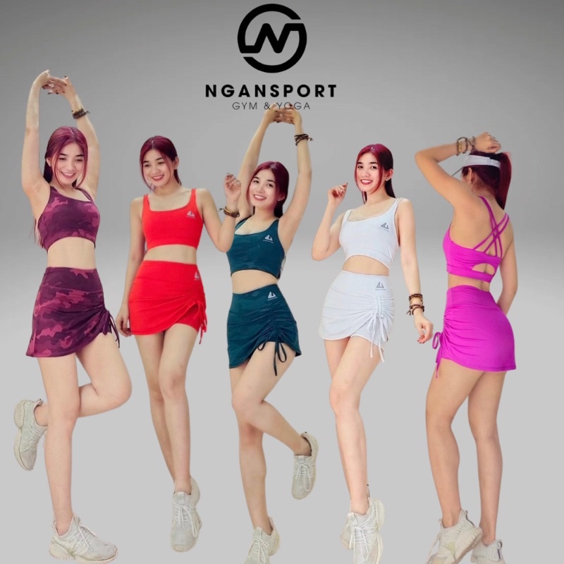 Bộ tập gym và aerobic naqui áo bra chân váy rút BVNN06 sẵn mút