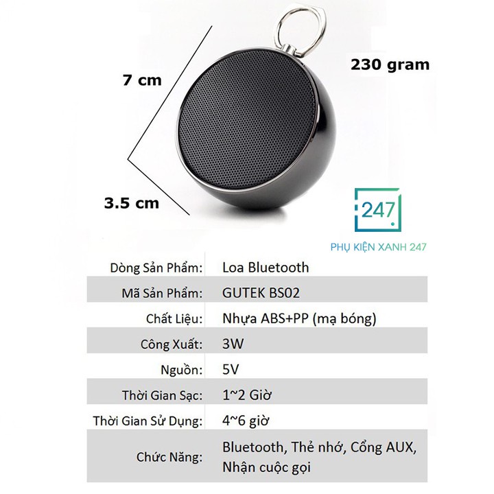 [Mã ELHACE giảm 4% đơn 300K] Loa bluetooth mini BS02 ⚡️CÓ MÓC TREO⚡️ nhỏ gọn, tiện lợi, hỗ trợ thẻ nhớ