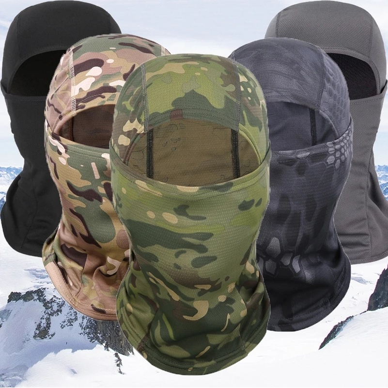 Mũ Trùm Đầu Kiêm Khăn Choàng Cổ Che Phủ Toàn Diện Giữ Ấm Mùa Đông Họa Tiết Rằn Ri