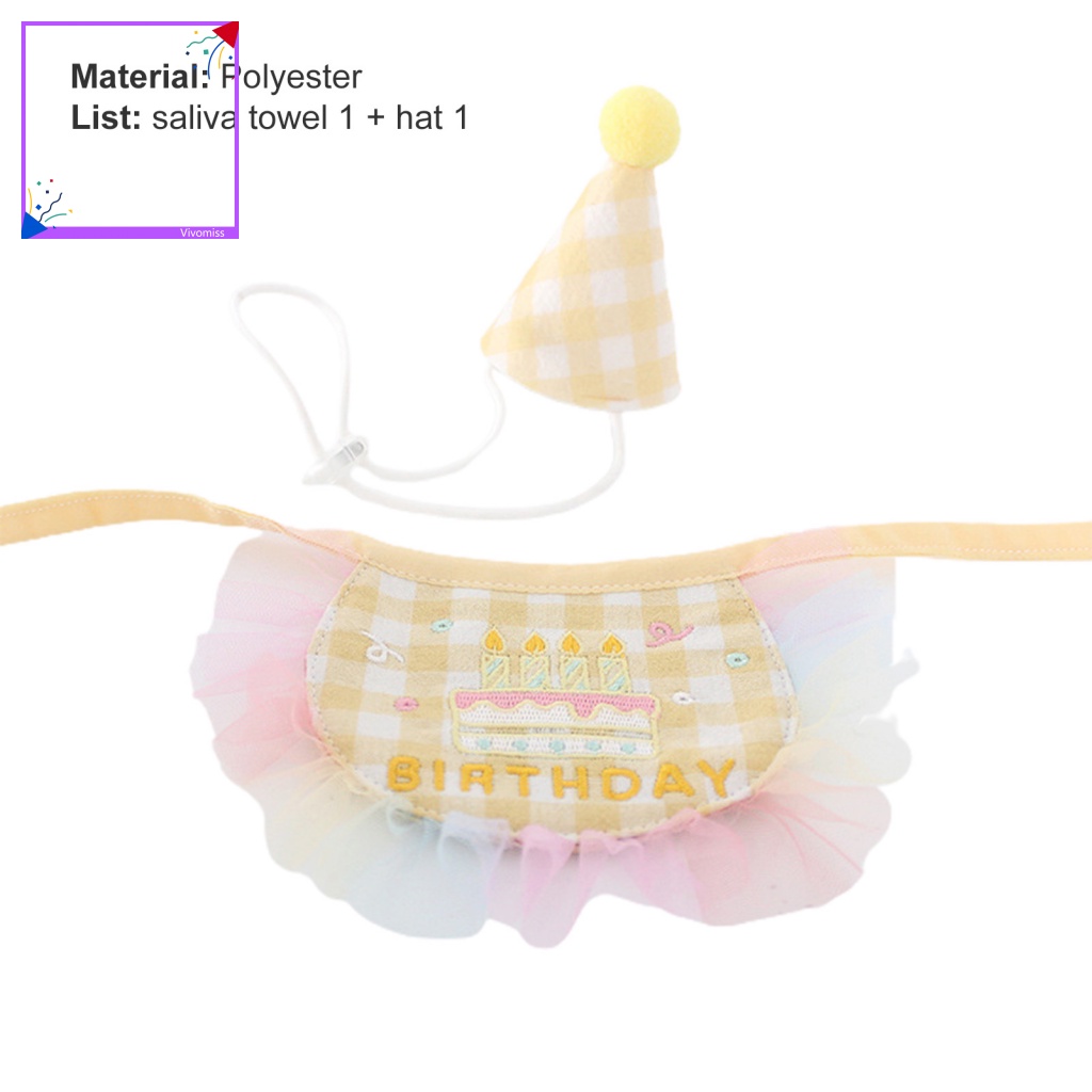 [VM] Set Khăn Choàng Cổ + Nón + Yếm Ăn Sinh Nhật Không Phai Màu Cho Thú Cưng
